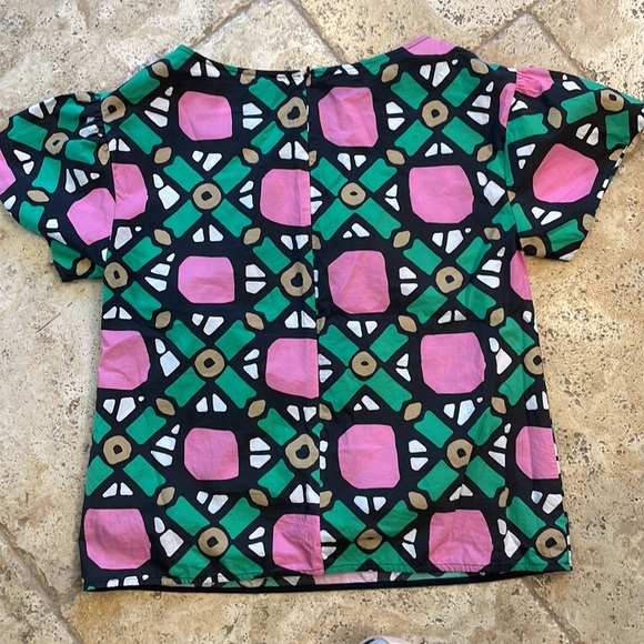 Green/Pink PAROSH luxe cotton tile-print blouse. Italian designer! - Picture 2 of 6